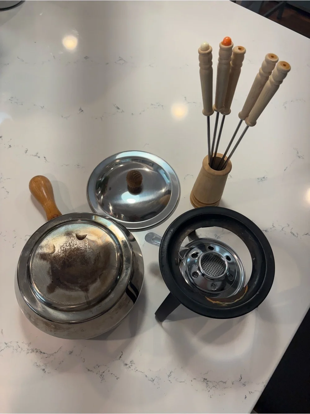 Stainless Steel Fondue Pot with Wooden Handle - Multi